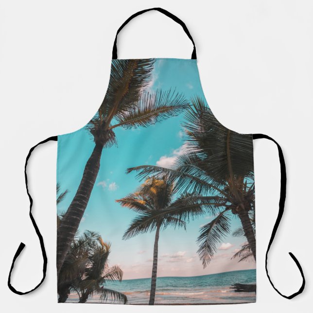 DELANTAL PALMERAS TROPICALES RETRO JUNTO A LA PLAYA (Anverso)