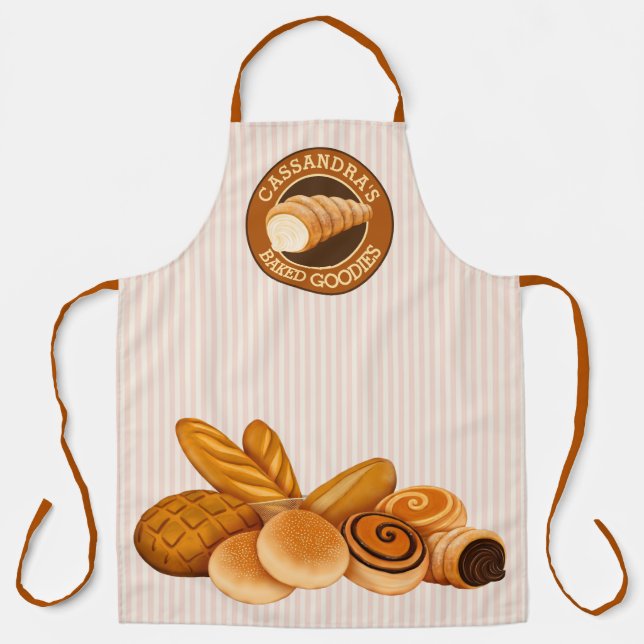 Delantal Pan de Goodies Pastry Baker Logo Rayas rosas (Anverso)