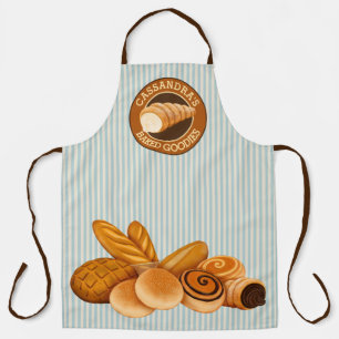 Delantal Pan Goodies Pastry Baker Logo Rayas azules