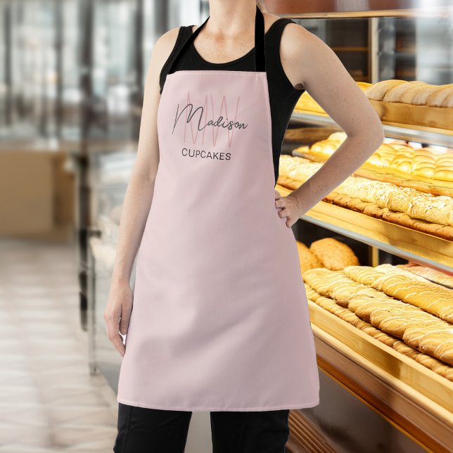 Delantal Panadería con logotipo de monograma rosa (Monogram Logo Bakery Pink Apron)