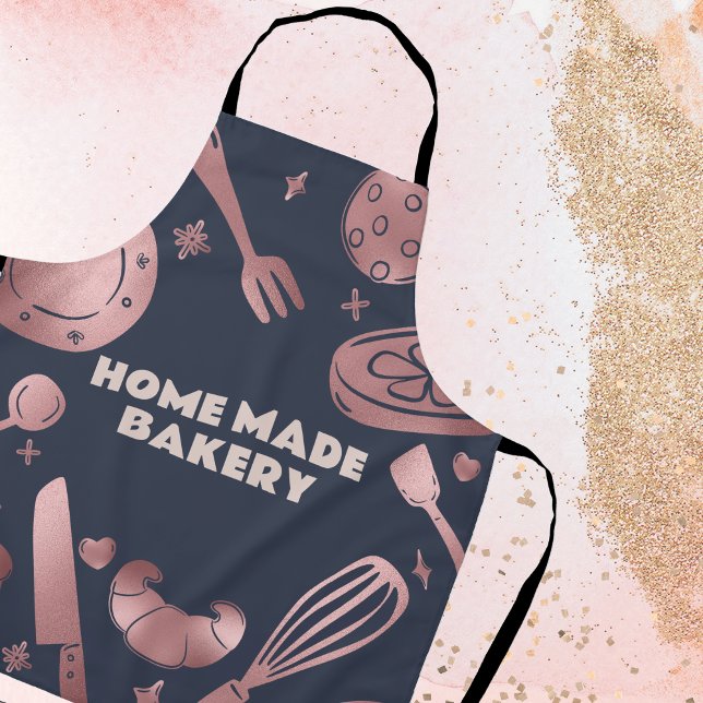 Delantal Panadería con utensilios para hacer pan de oro Ros (Rose Gold Baking Utensils Bakery Apron)