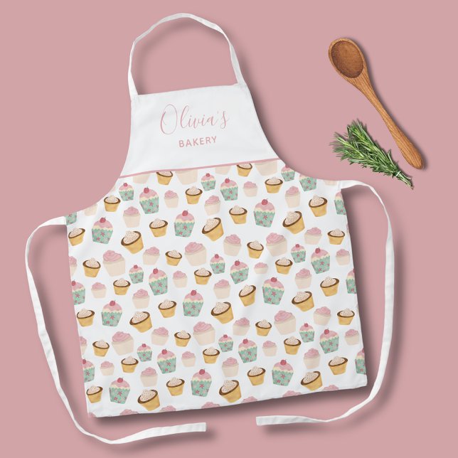 Delantal Panadería de cocina con diseño de quequitos person (Cupcake kitchen apron perfect for home bakers & bakeries. Personalize with your own name or text.)