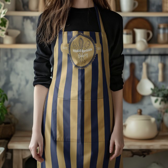 Delantal Panadería de cocina de Navy & Gold Whisk (Subido por el creador)