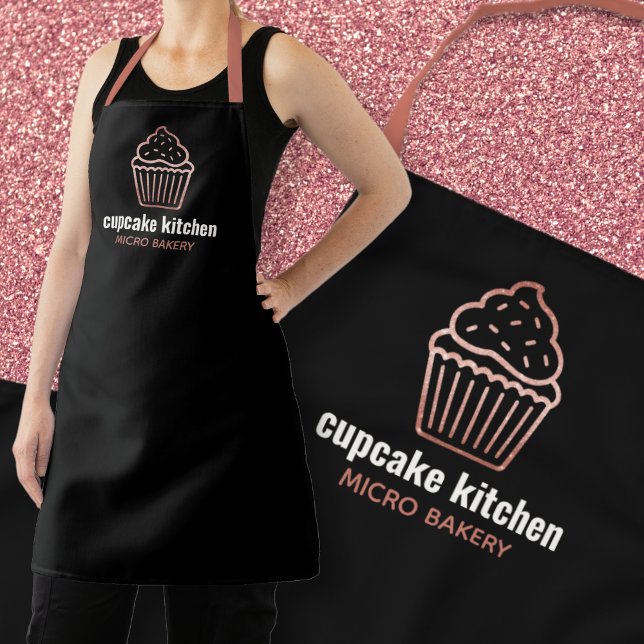 Delantal panadería moderna nombre rosa purpurina de oro per (Subido por el creador)