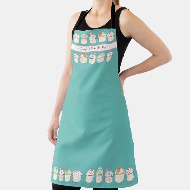 Delantal Panadería Pastel de repostería Watercolor Verde az (in situ)
