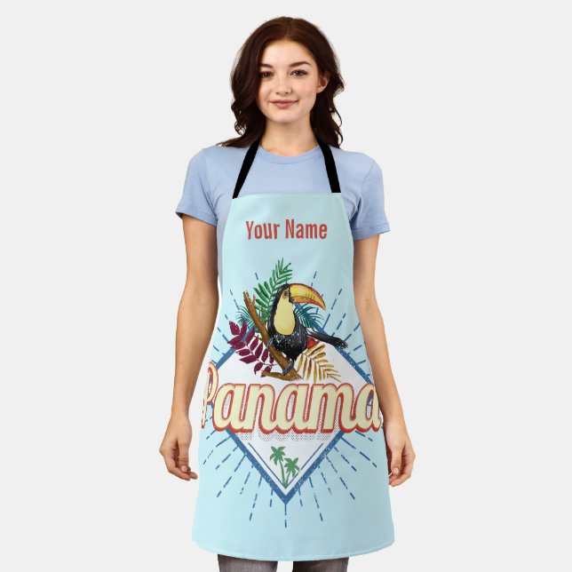 Delantal Panamá Ciudad Toucan Retro Palm Trees Vintage (Gastado)