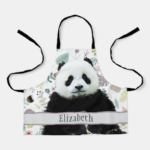 Delantal Panda Adorable Oso Nombre Verde azulado Niños Anim
