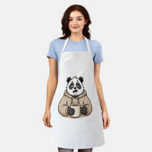 Delantal Panda Café Dibujo Animado Demasiado Cansado Para F