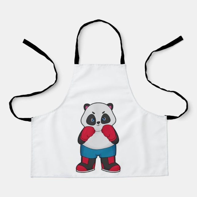 Delantal Panda como boxeador con guantes de boxeo (Anverso)