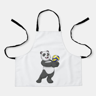Delantal Panda como jugador de voleibol con voleibol