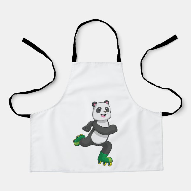 Delantal Panda como patinador en línea con patines (Anverso)