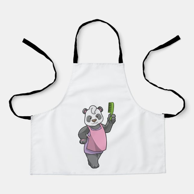 Delantal Panda como peluquero con comb (Anverso)