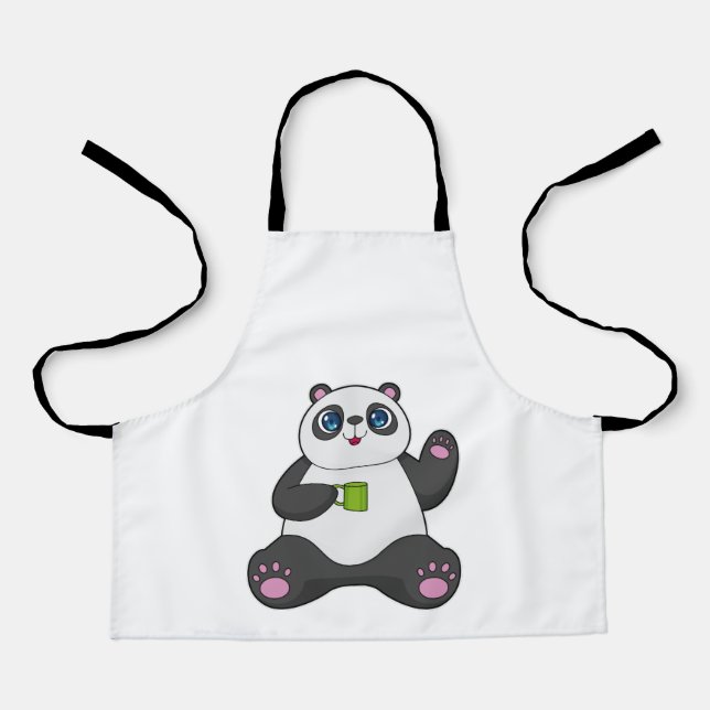 Delantal Panda con tazón de café (Anverso)