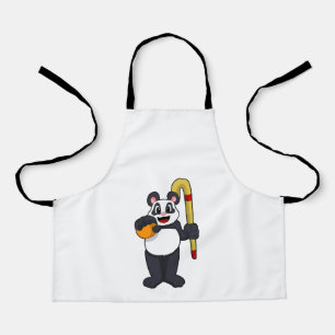 Delantal Panda en hockey con bate de hockey