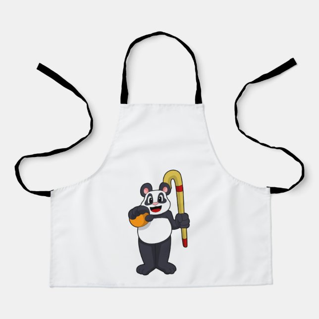 Delantal Panda en hockey con bate de hockey (Anverso)