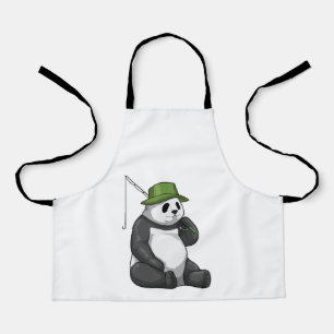 Delantal Panda en la pesca con barra de pesca