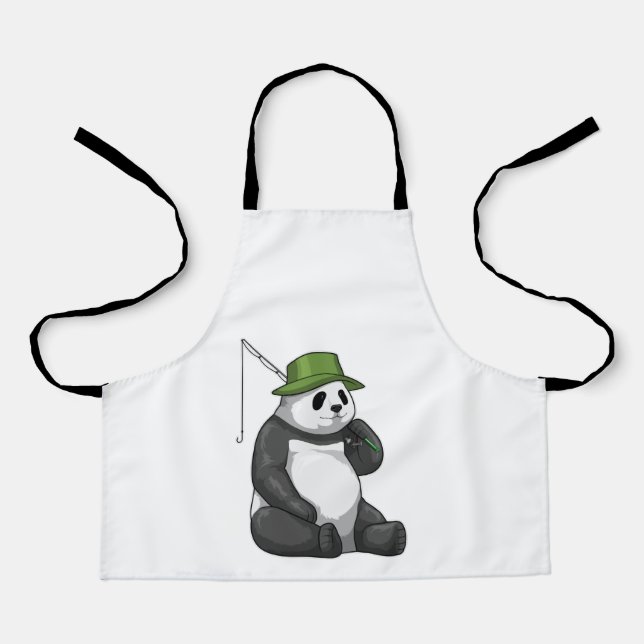 Delantal Panda en la pesca con barra de pesca (Anverso)