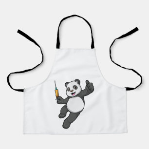 Delantal Panda en la vacunación con jeringas