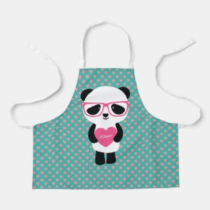 Delantal Panda lindo con anteojos rosados