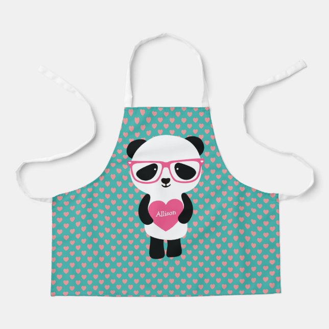 Delantal Panda lindo con anteojos rosados (Anverso)