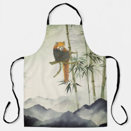 Delantal Panda Rojo Cuto Pintado A Mano