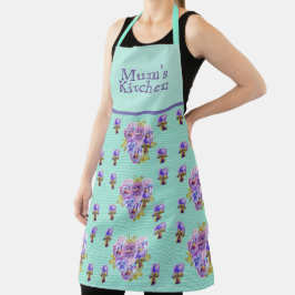 Delantal Pansy Flower Aqua Stripe arte floral Kitchen Apron