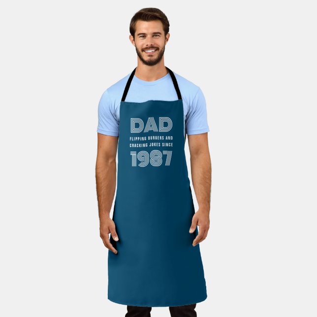 Delantal Papá Año Personalizado Grill Master BBQ Azul Verde (Gastado)