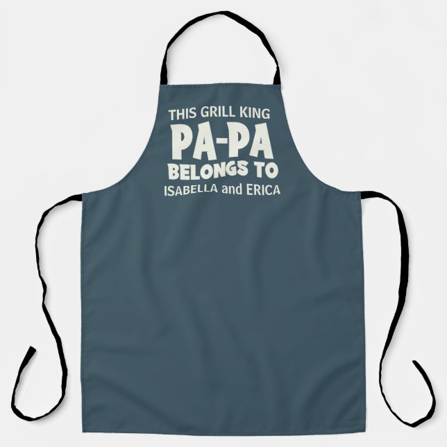 Delantal PAPA Grill King Personalizados Abuelos Nombres BBQ (Anverso)