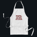 Delantal Papa Man Mito Leyenda Divertido Grito Blanco<br><div class="desc">Añade algo de humor al día de tu padre con este Apron de asados blancos divertido de la leyenda del mito de papá. Está diseñado en un delantal de impresión todo sobre blanco y personalizable. La frase es "papá el hombre el mito la leyenda" en tipografía roja oscura. Hace una...</div>