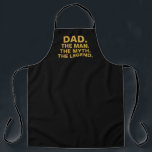 Delantal Papa Man Myth Legend Funny Cita Mens Bbq<br><div class="desc">Añade algo de humor al día de tu papá con esta leyenda del mito de papá graciosa cita a Mens Bbq Apron. Está diseñado en un delantal de impresión negro de personalizable. La frase es "papá el hombre el mito la leyenda" en la tipografía de oro. Hace una gran idea...</div>