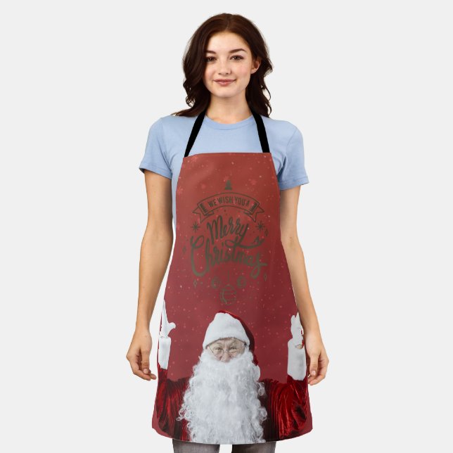 Delantal Papá Noel,Copos de nieve,Rojo   (Gastado)