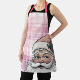 Delantal Papá Noel de cuadros rosados de Navidad