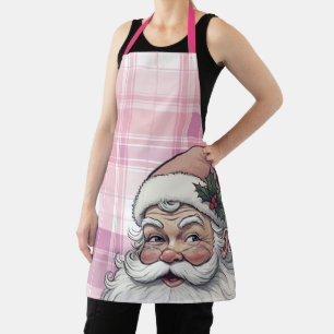 Delantal Papá Noel de cuadros rosados de Navidad