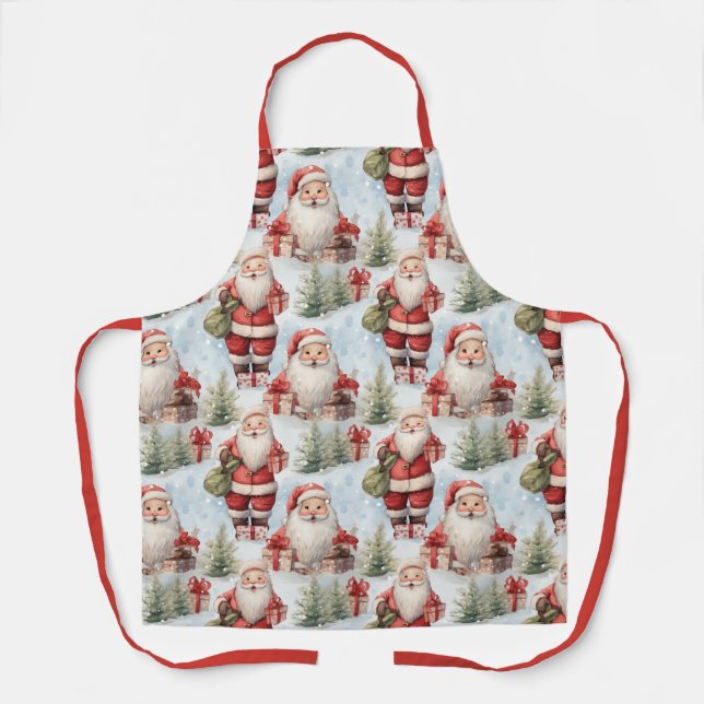 Delantal Papá Noel de Navidad en acuarela 3 - (Anverso)