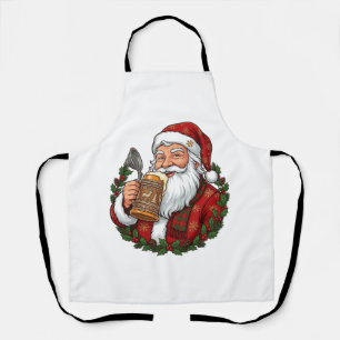 Delantal Papá Noel de Navidad sosteniendo un vaso de cervez