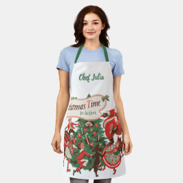 Delantal Papá Noel de Navidad y niños bailando