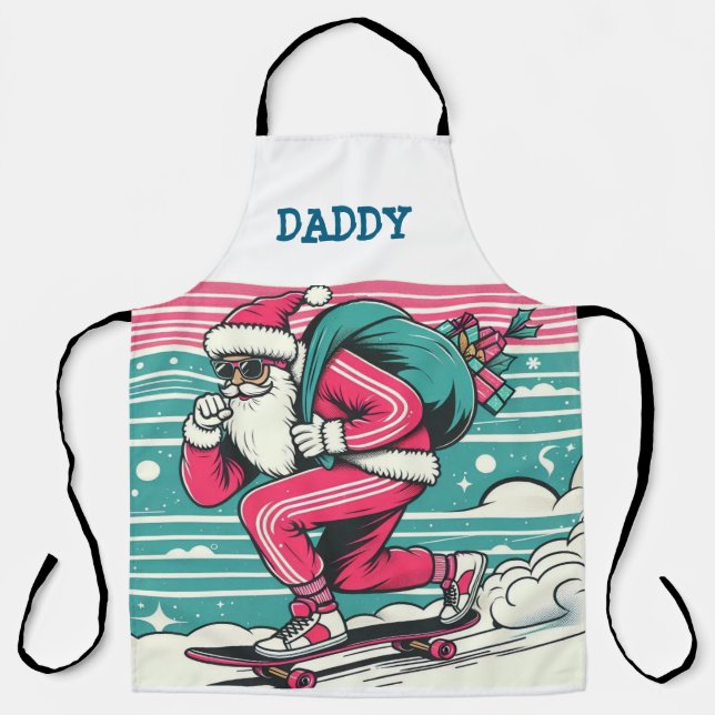 Delantal Papá Noel en monopatín (Anverso)