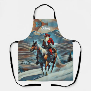 Delantal Papá Noel montando a caballo Navidad