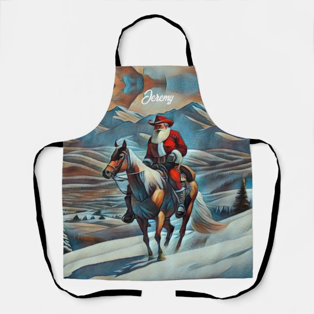 Delantal Papá Noel montando a caballo Navidad (Anverso)