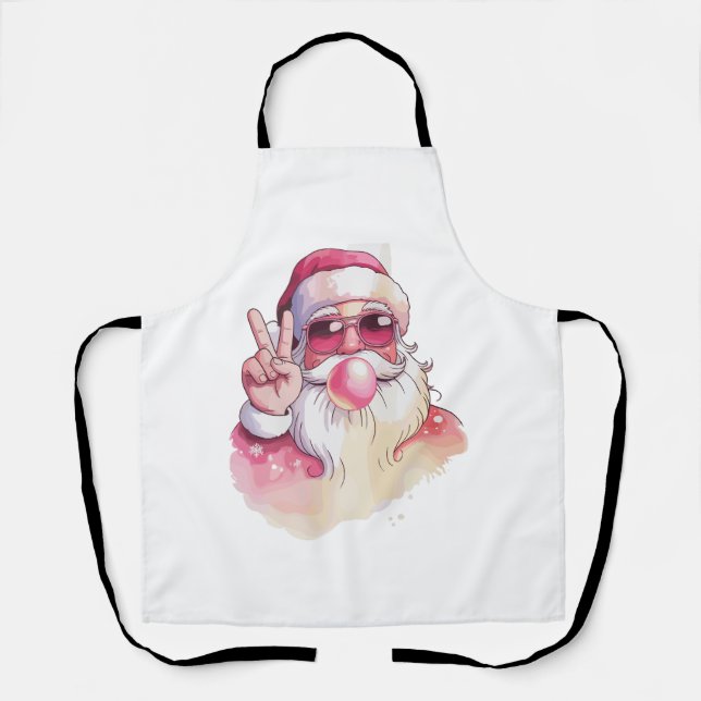 Delantal Papá Noel Soplando Chicle Gafas de sol rosas  (Anverso)