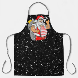 Delantal Papá Noel tatuado con mano de rockero Navidad