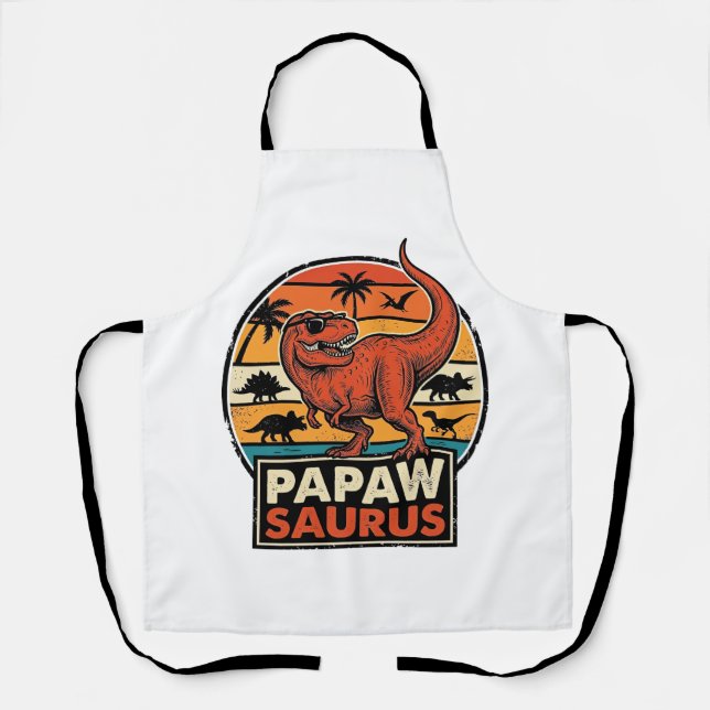 Delantal Papawsaurus Diseño Vectorial Retro Dinosaurio Atar (Anverso)