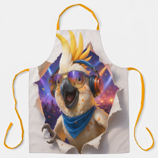 Delantal Papegaai Kookschort – Kleurrijk en Muzikaal Design (Anverso)