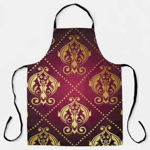 Delantal Papel de fondo maroon Gold Ornament Vintage