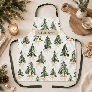 Delantal Papel de regalo de árbol de Navidad en acuarela