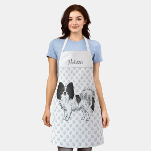 Delantal Papilón blanco y negro Perro con texto Personaliza