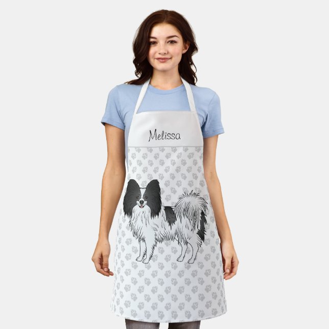 Delantal Papilón blanco y negro Perro con texto Personaliza (Gastado)