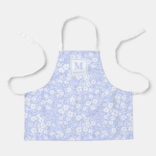 Delantal para niñas con monograma floral azul