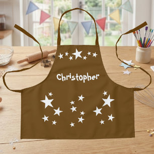 Delantal para niños con nombre estrellas blanco ma