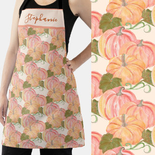 Delantal Parche de calabaza de acuarela linda con nombre pe